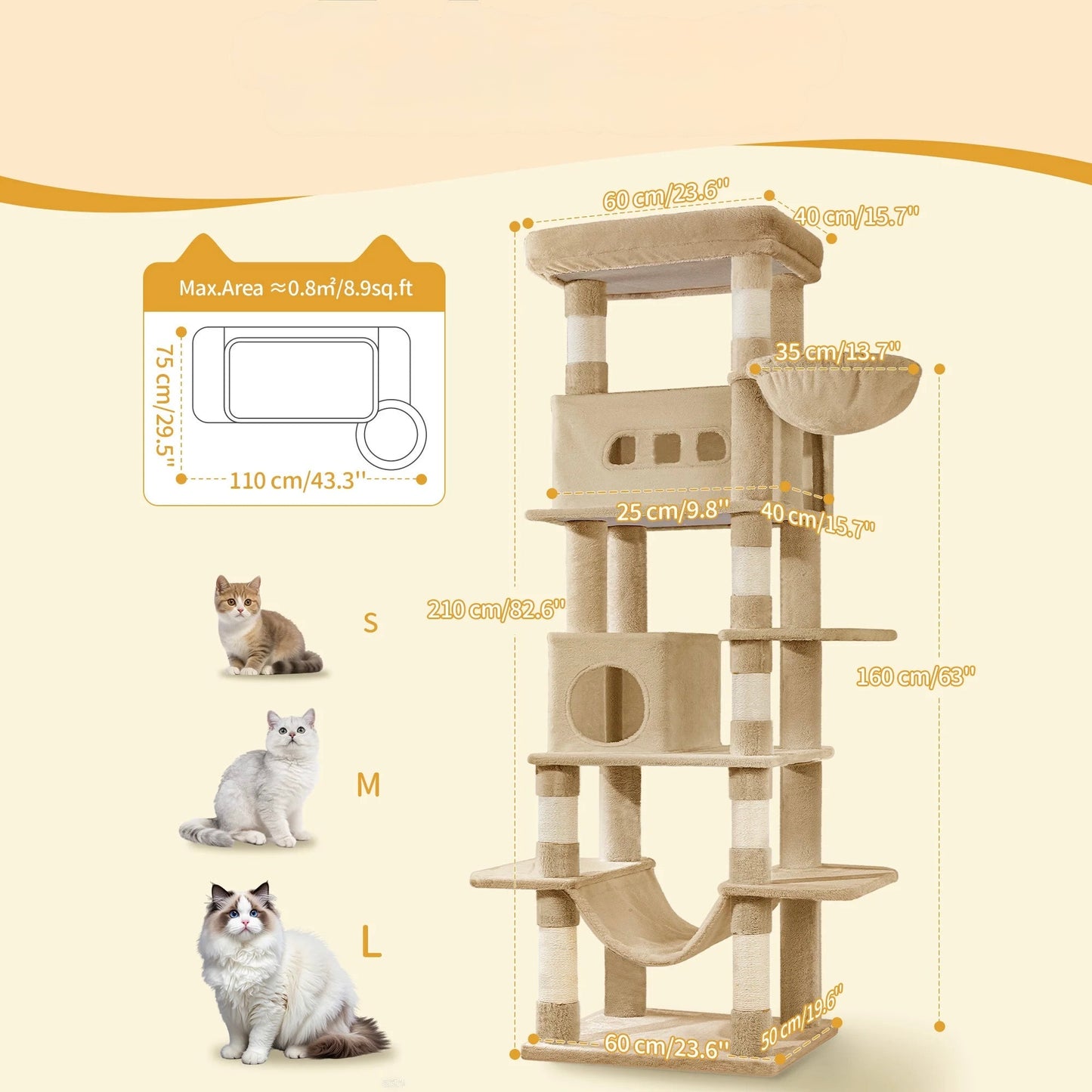 XXL cat tree 210cm for very large cats