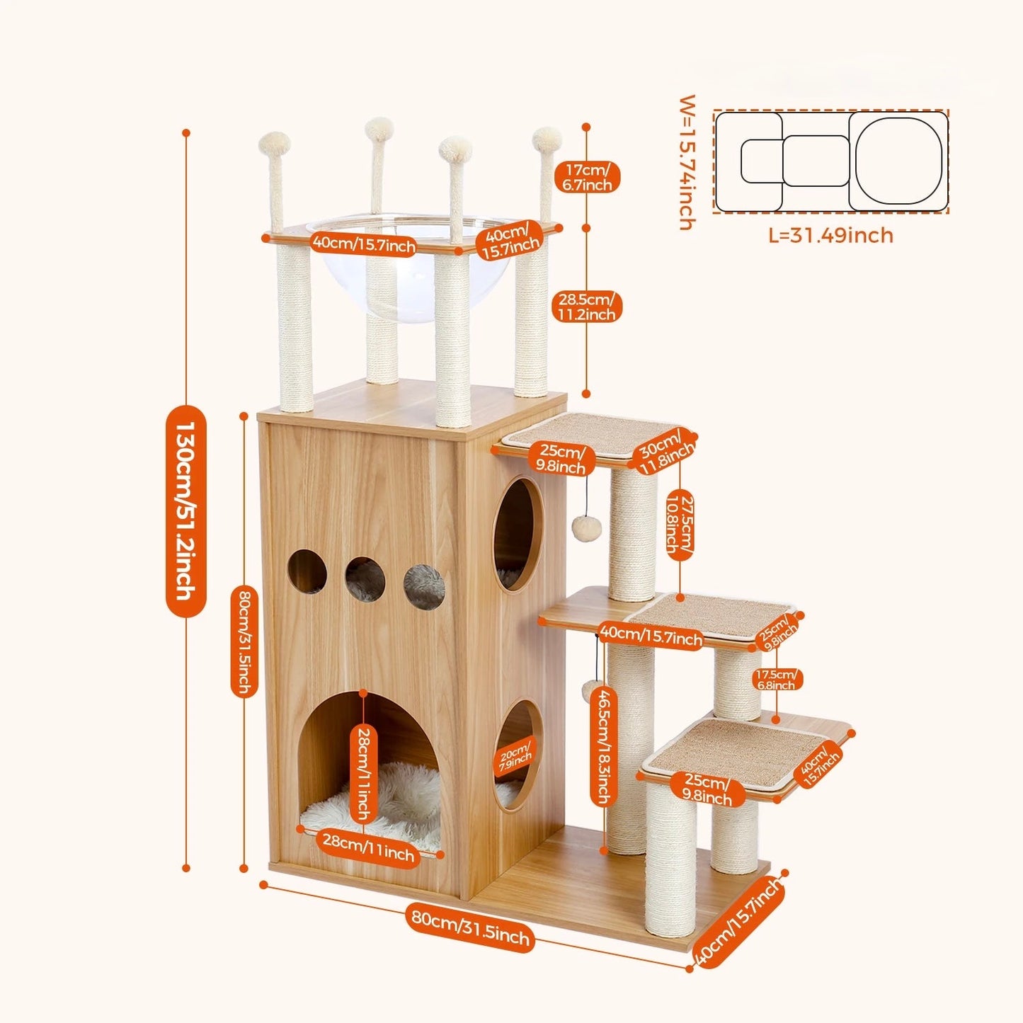 Moderner Katzenbaum aus Holz in Burgform