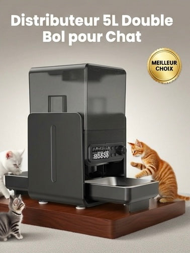 Distributeur automatique double gamelle – 5L, WiFi & batterie 45j