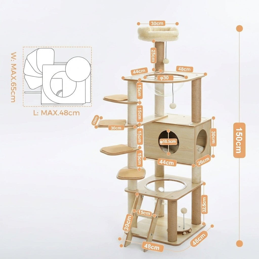Arbre à chat capsules 150cm beige
