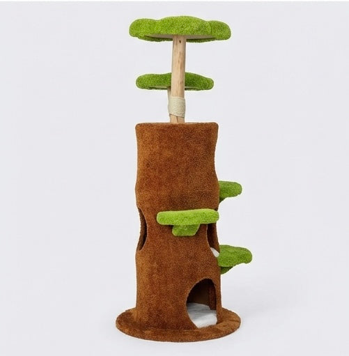 Arbre à chat en bois massif multi-niveaux – 148 cm vert et marron