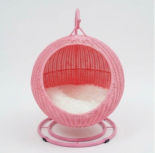 Hand-woven rattan hanging cat swing