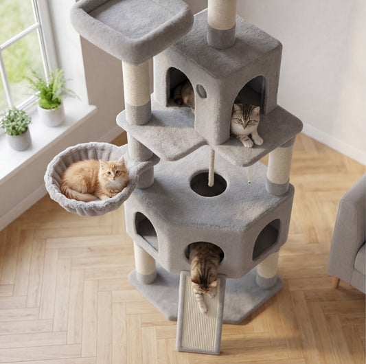 Arbre à chat 174cm multi-chats - Gris clair