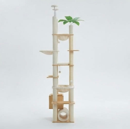 Arbre à chat en bois réglable sol-plafond avec hamac – vue 5