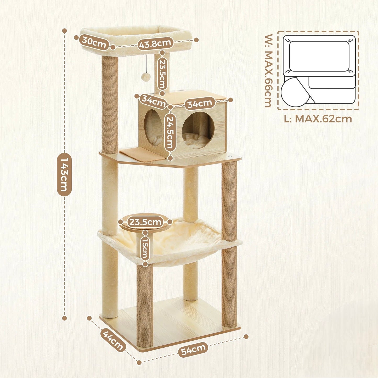 Beiger Katzenbaum, 143 cm