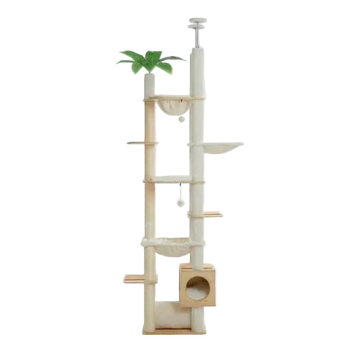 Arbre à chat en bois – réglable sol-plafond & hamac