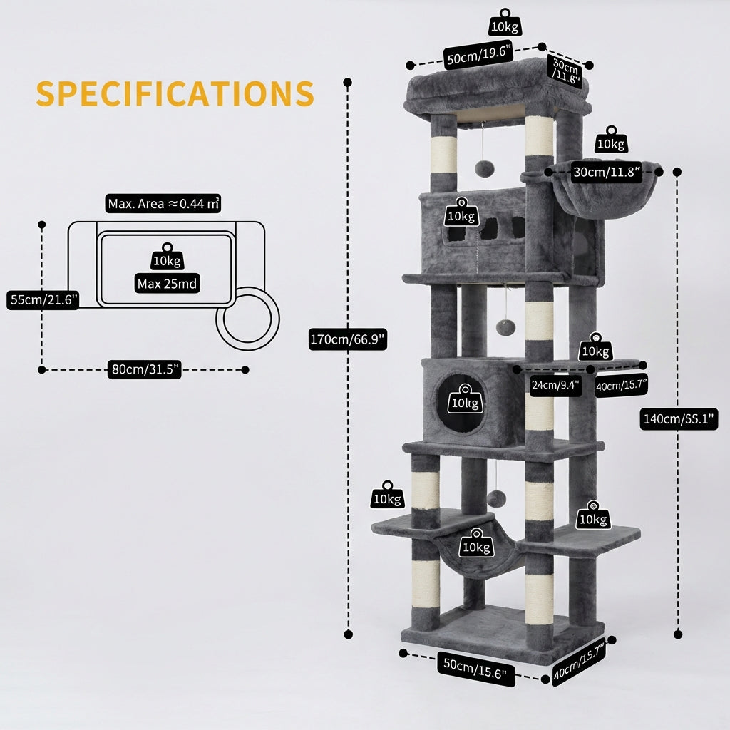 XXL Cat Tree – 170 cm, specially designed for Maine Coon cats