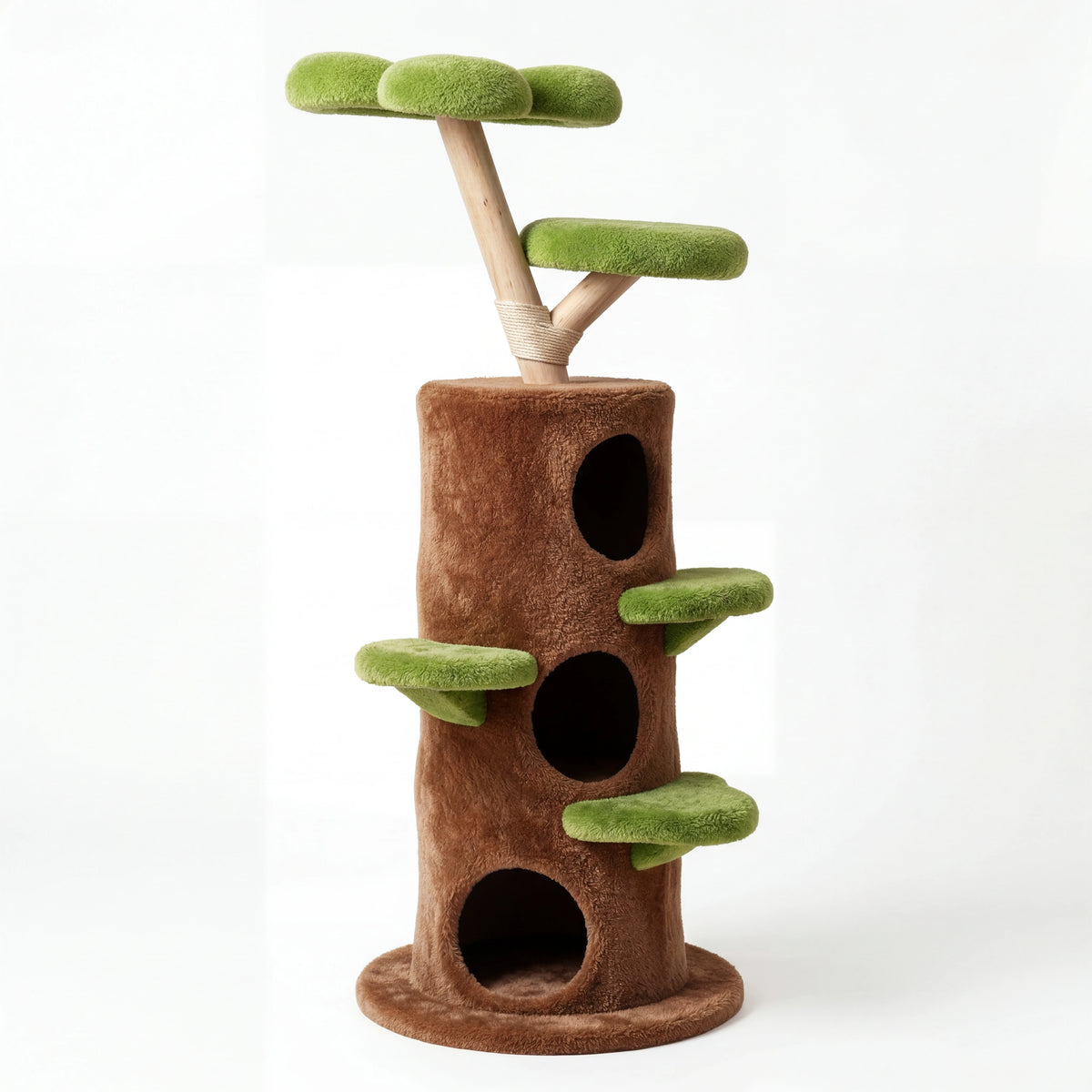 Arbre à chat en bois massif multi-niveaux 148 cm vert et marron – vue 7