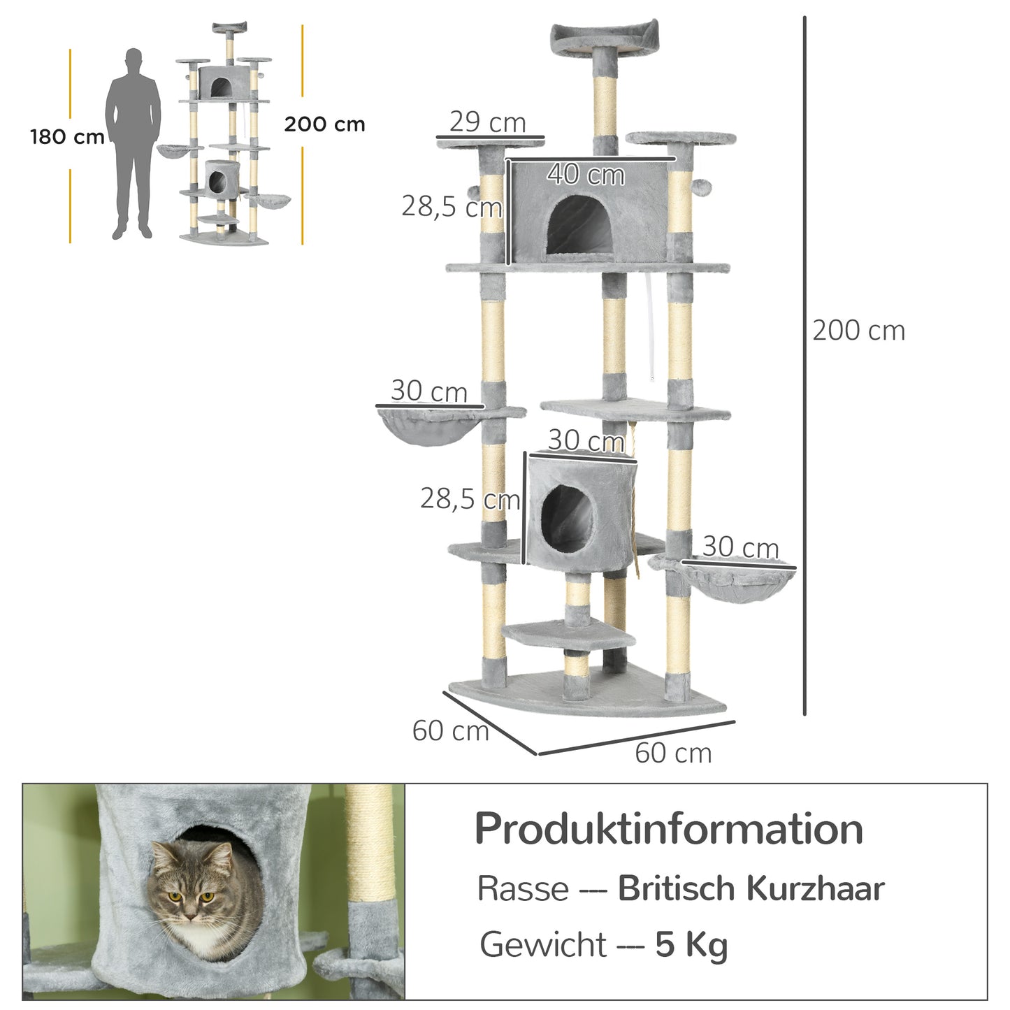 L'Everest — Arbre à Chat XXL 200 cm 2 Maisons & 2 Hamacs