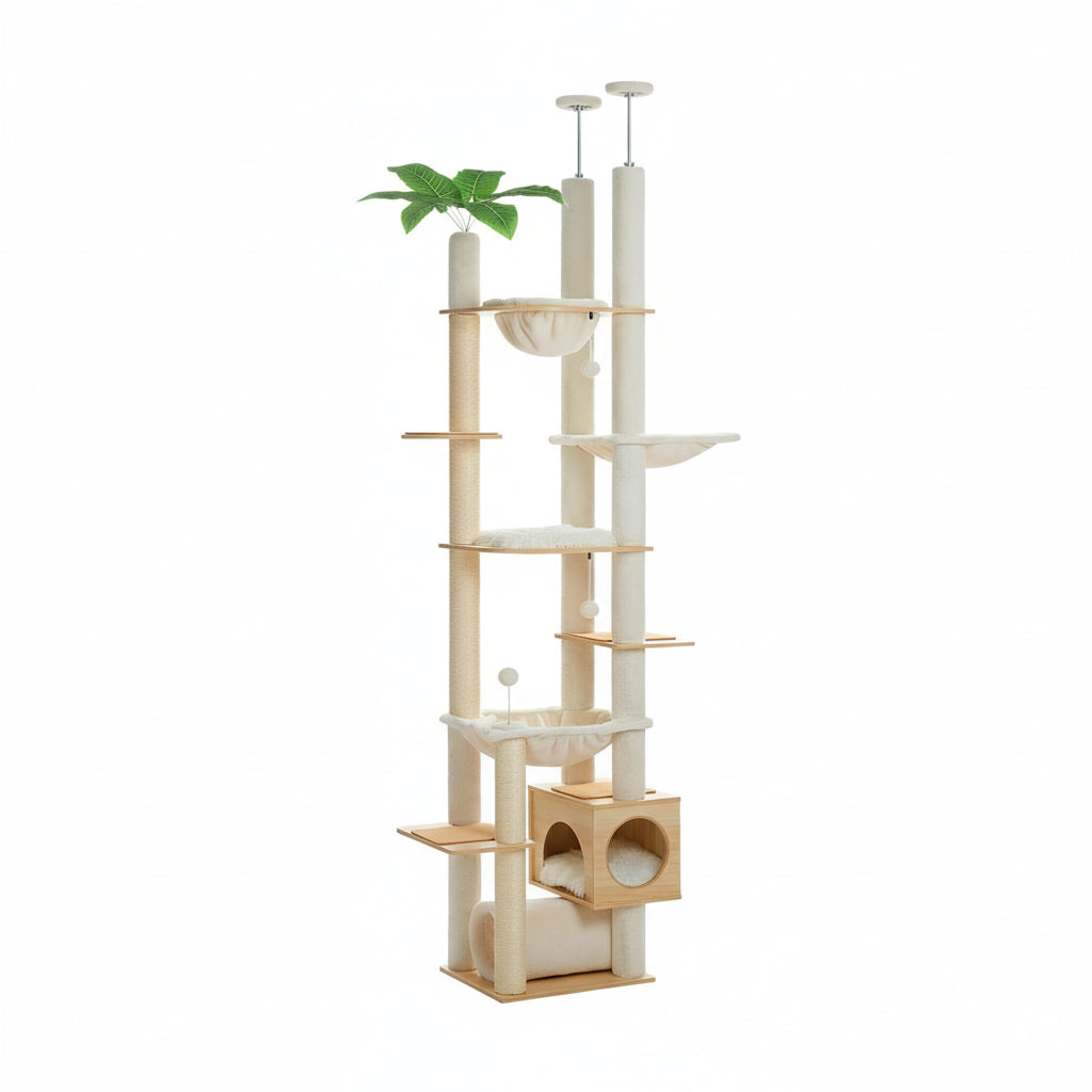 Arbre à chat en bois réglable sol-plafond avec hamac – vue 7