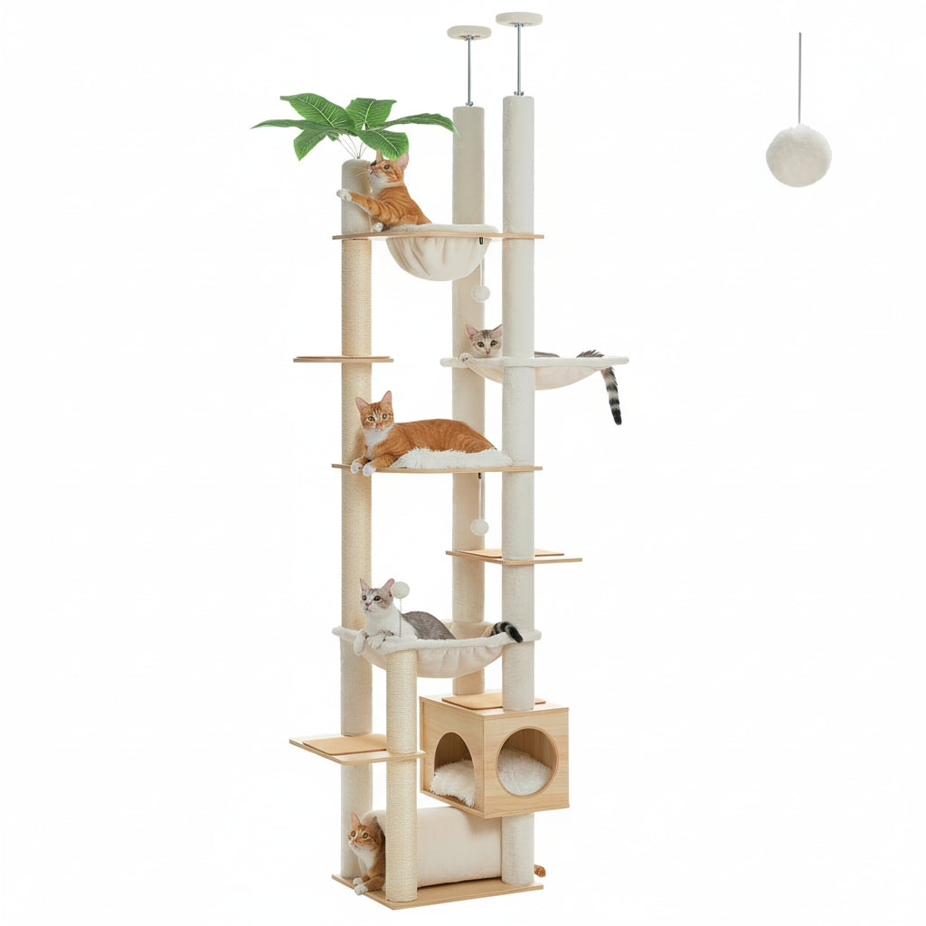 Arbre à chat en bois réglable sol-plafond avec hamac – vue 10