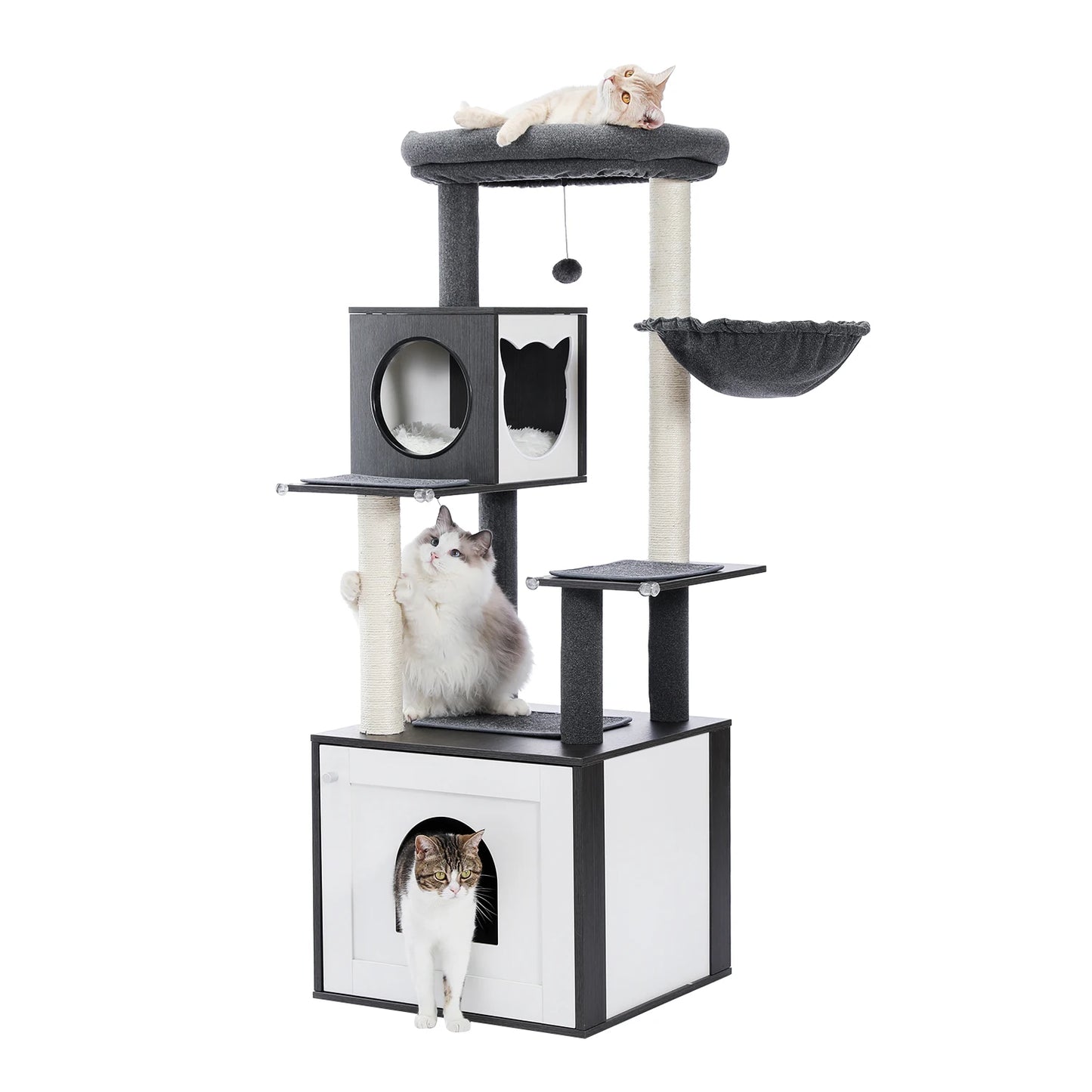 Cat tree with integrated litter box