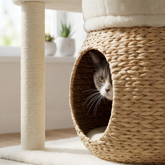 Le Magnolia — Arbre à Chat 79 cm Maison Ronde & 2 Lits Suspendus