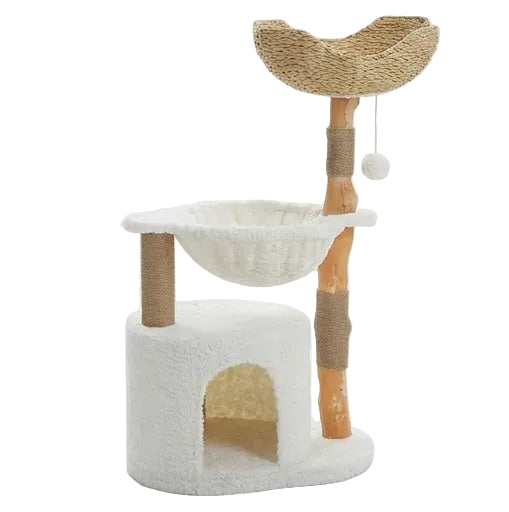 Arbre à chat rotin blanc