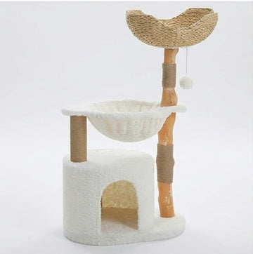 Arbre à chat rotin blanc