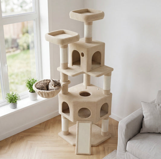 Arbre à chat 174cm multi-chats - Beige