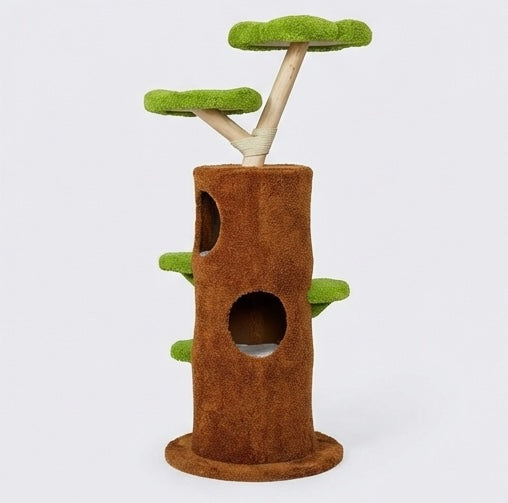 Multi-level solid wood cat tree – 148 cm green and brown