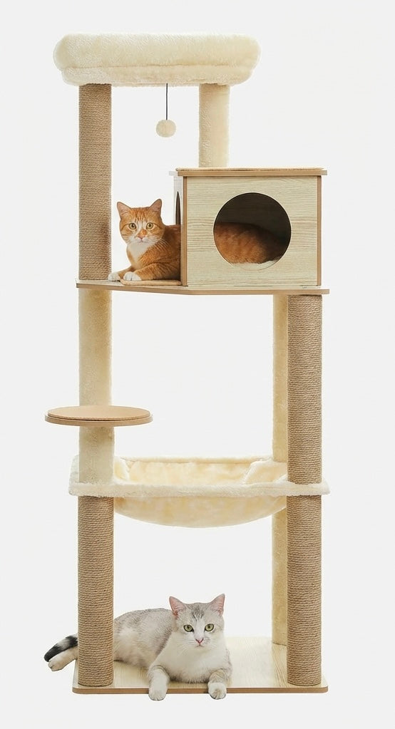 Arbre à chat bois 143cm beige