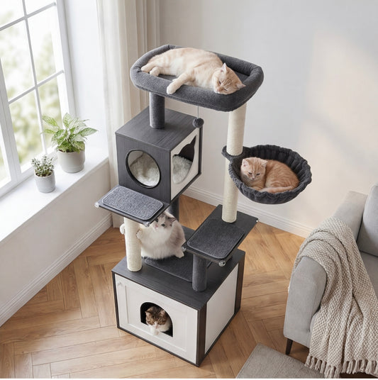 Katzenbaum mit integrierter Katzentoilette