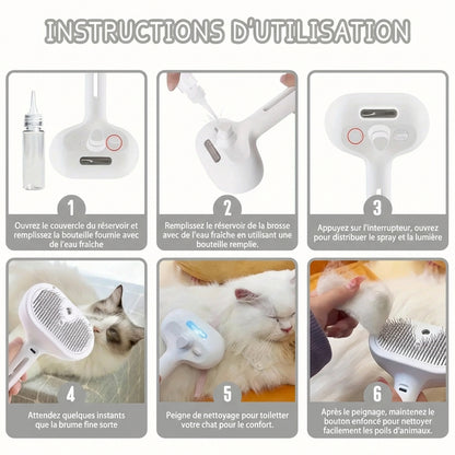 Brosse spray vapeur pour chat - Humidifie et démêle