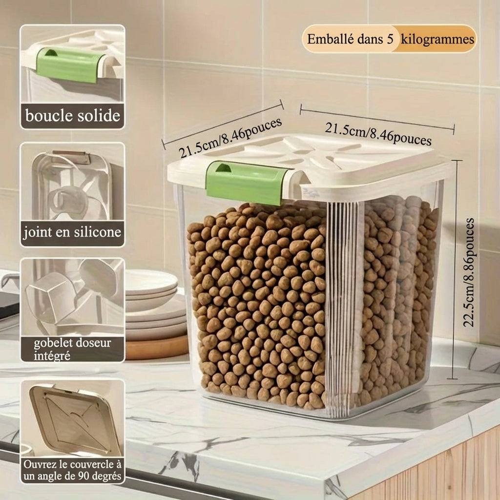 5 kg luftdichter Katzenfutterbehälter – Transparent mit Messbecher