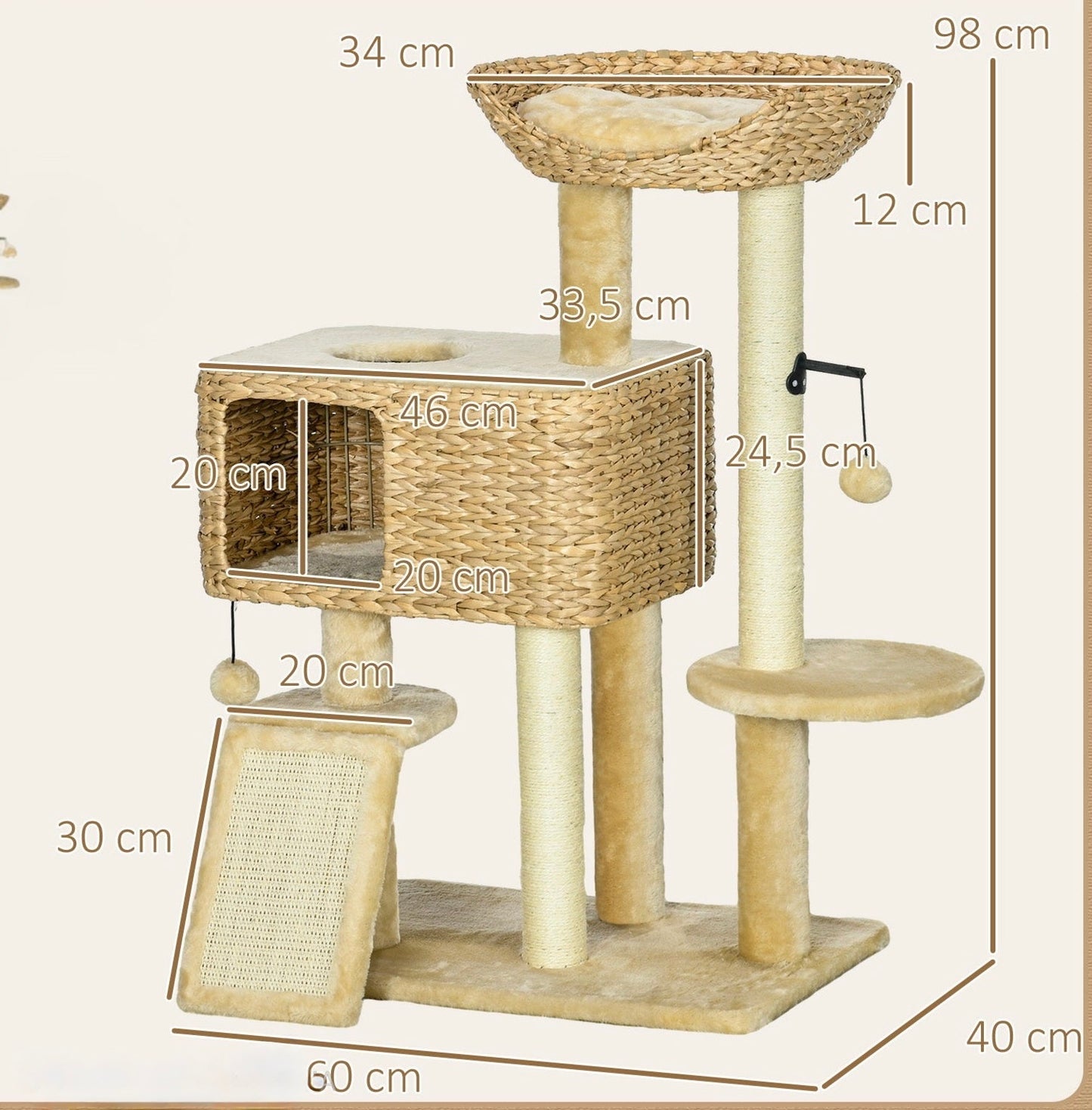 Le Rotin — Arbre à Chat 98 cm Niche Jacinthe d'Eau & Sisal