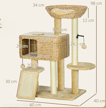 Le Rotin — Arbre à Chat 98 cm Niche Jacinthe d'Eau & Sisal