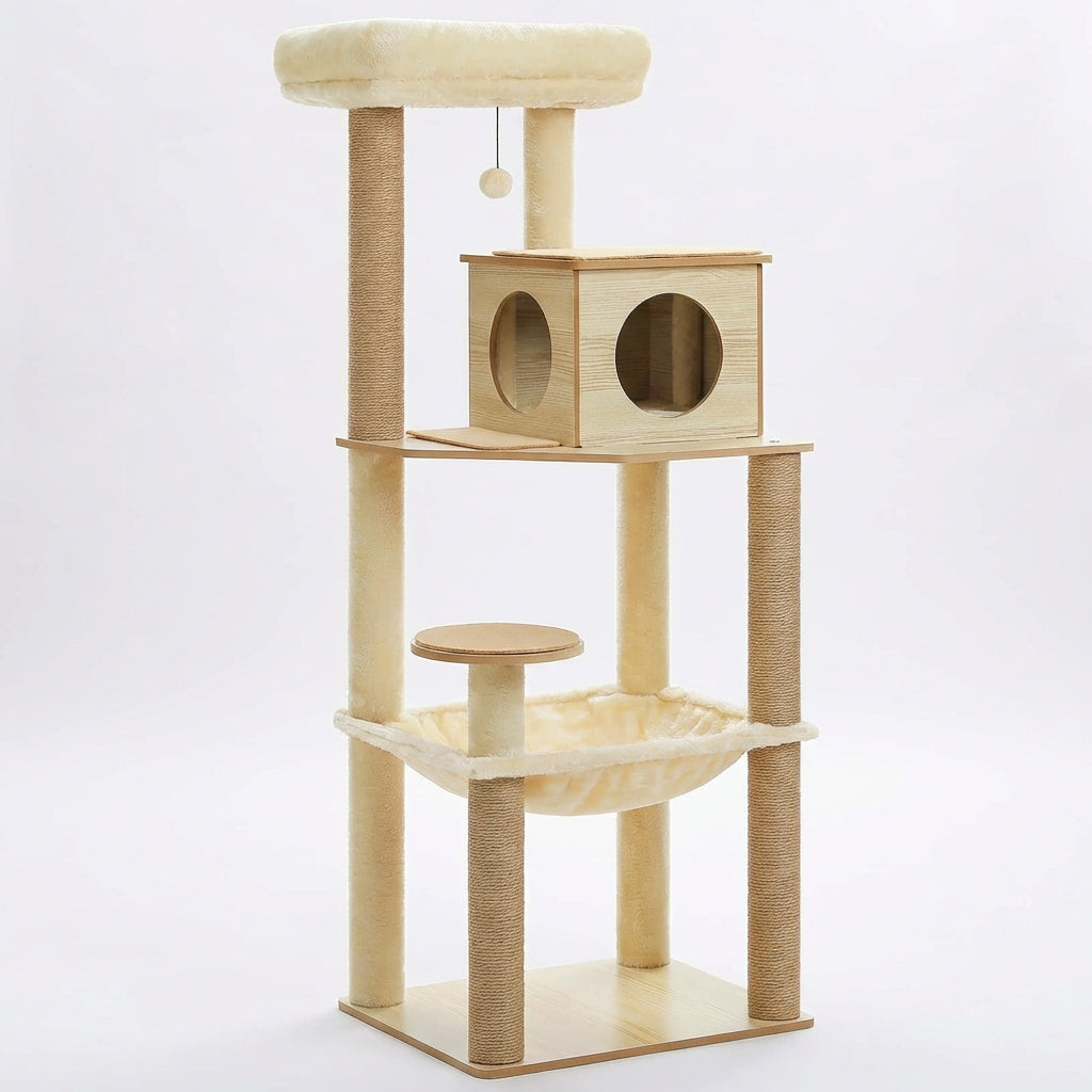 Arbre à chat bois 143cm beige