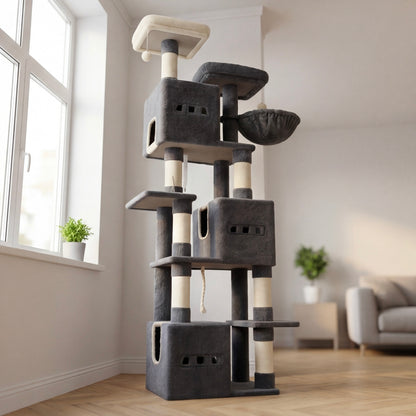Arbre à chat XXL – 193 cm, 3 niches & 7 griffoirs