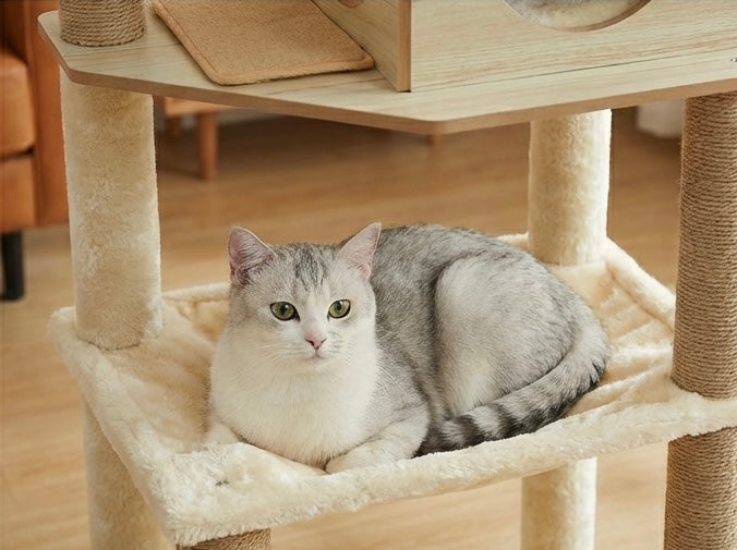 Arbre à chat bois 143cm beige