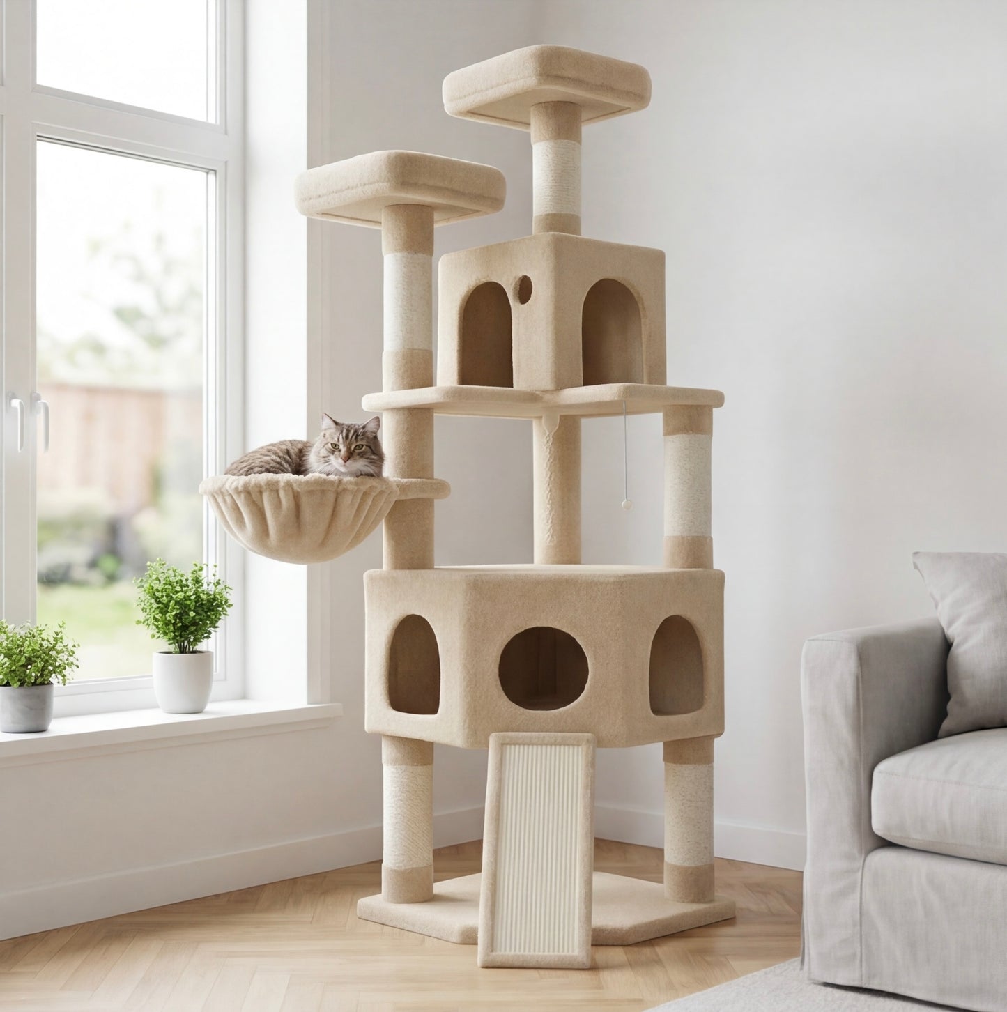 Arbre à chat 174cm multi-chats - Beige
