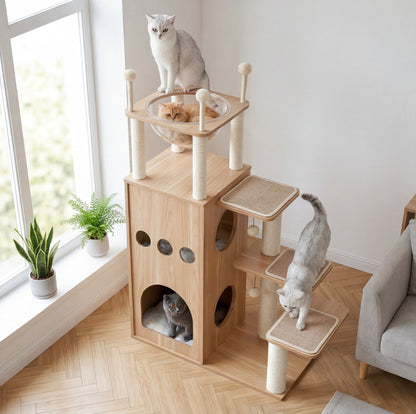 Modern design wooden castle cat tree