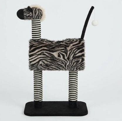 Arbre à chat design zèbre avec tunnel 93cm - Noir et blanc