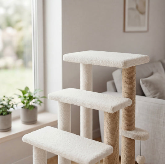 Escalier pour chat 4 marches avec griffoir - Protège canapé et fauteuil