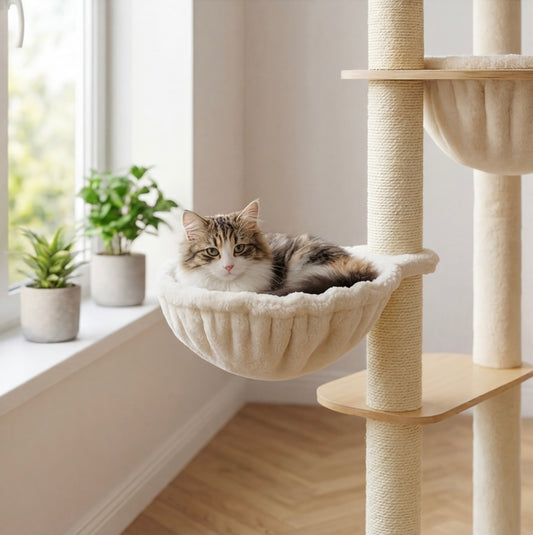 136 cm hoher, mehrstufiger Katzenbaum mit Hängematte