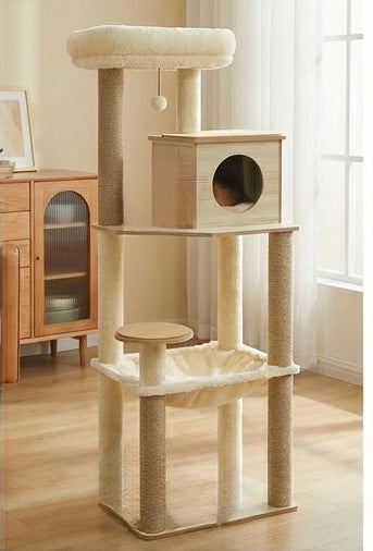 Arbre à chat bois 143cm beige