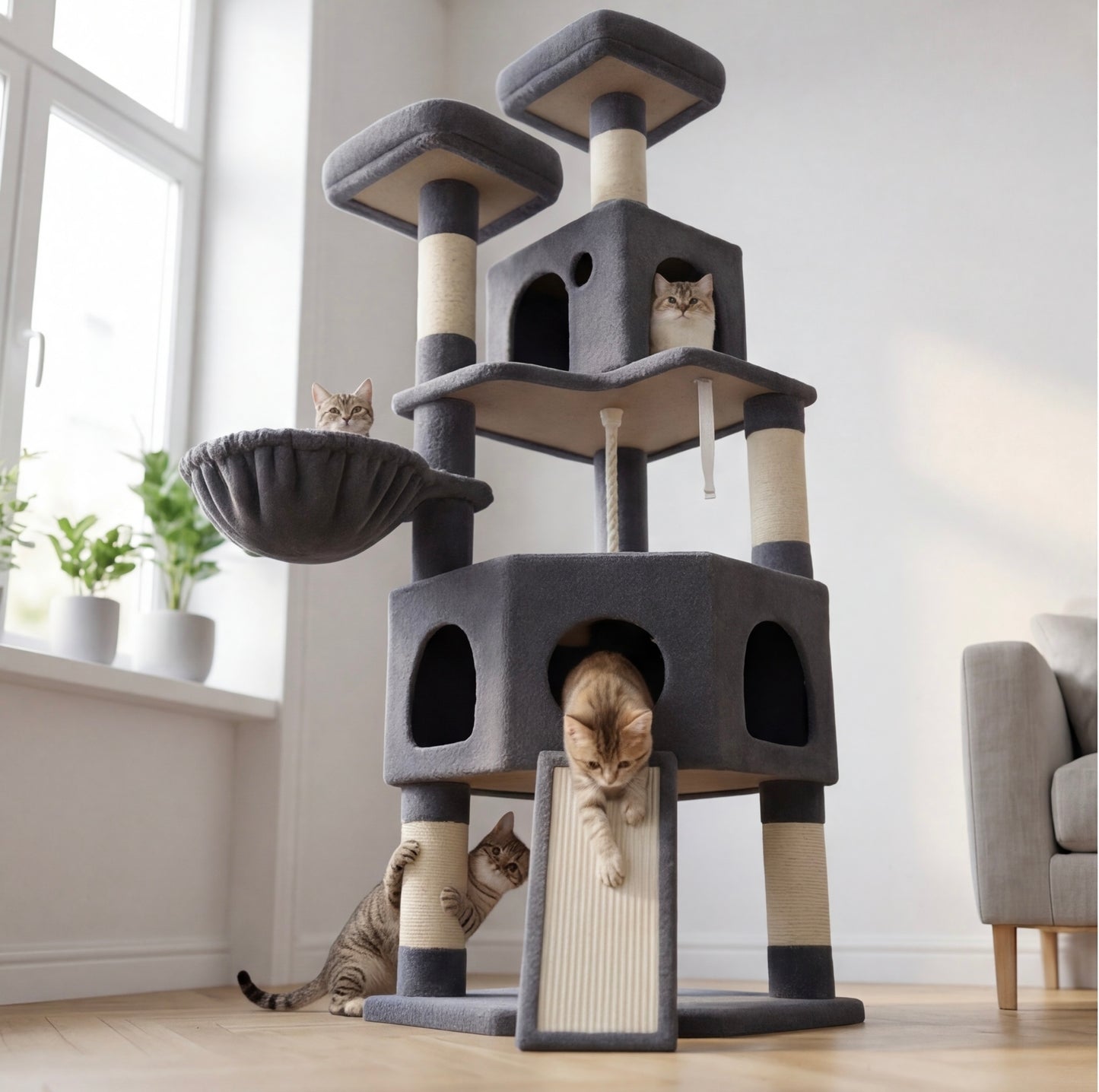 Arbre à chat 174cm multi-chats - Gris foncé