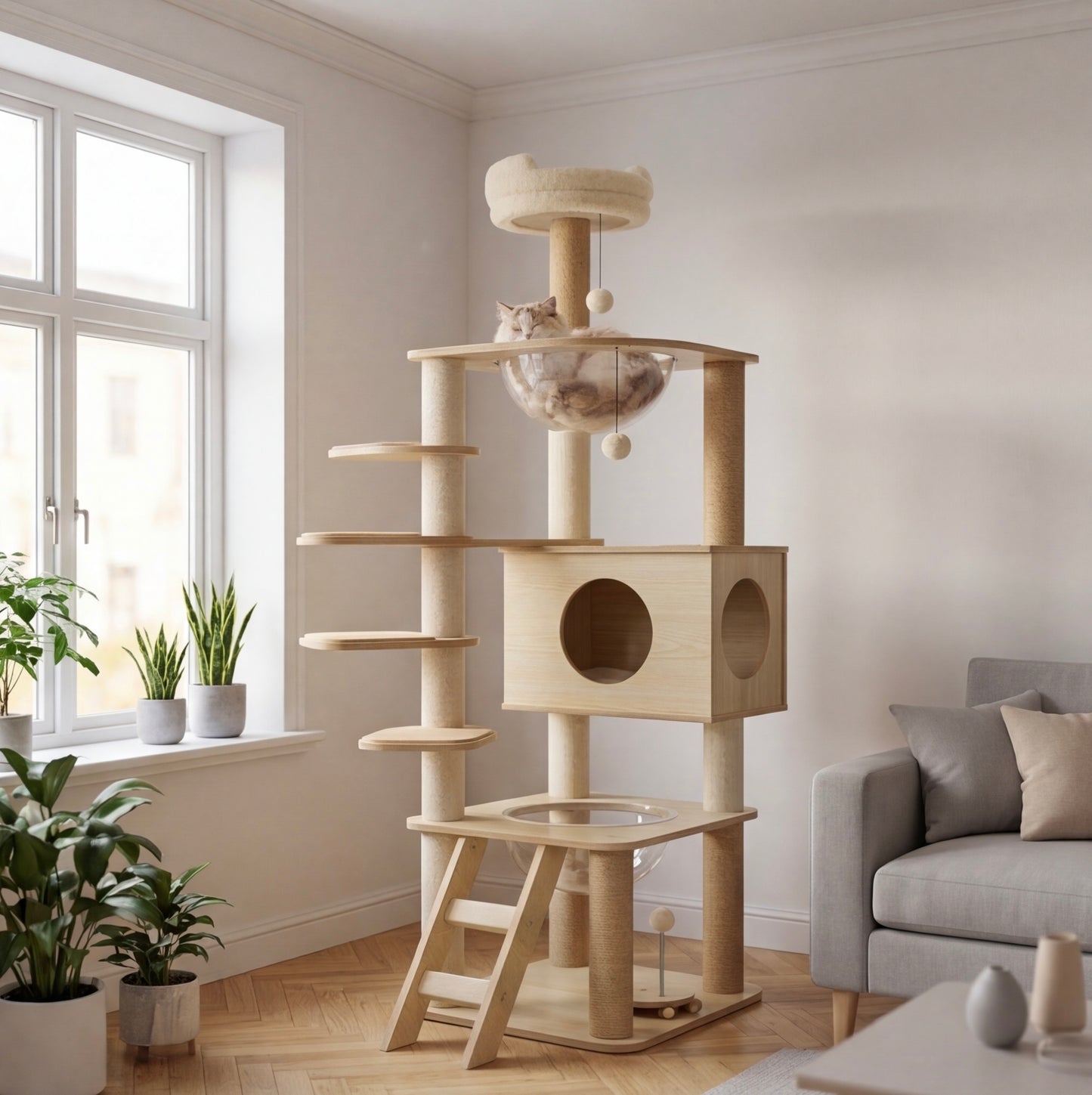 150cm beige capsule cat tree
