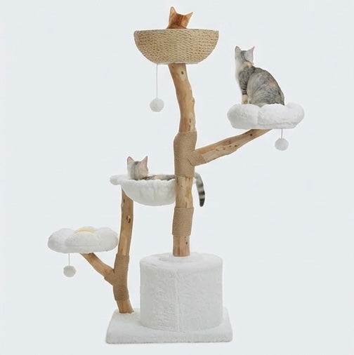 Arbre à chat 5 niveaux en bois massif – 150 cm blanc nuage
