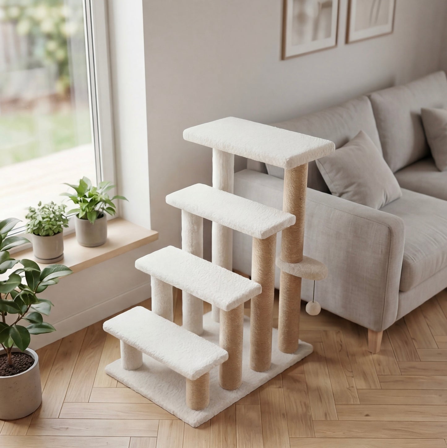 Escalier pour chat 4 marches avec griffoir - Protège canapé et fauteuil