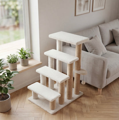Escalier pour chat 4 marches avec griffoir - Protège canapé et fauteuil
