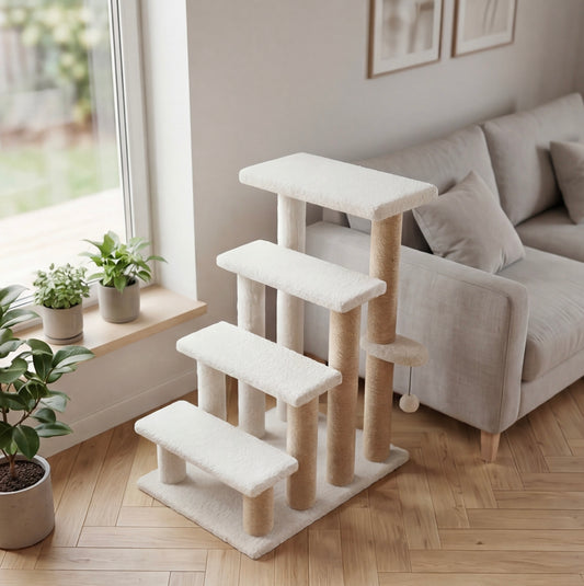 Escalier pour chat 4 marches avec griffoir - Protège canapé et fauteuil