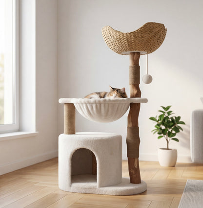 Arbre à chat rotin blanc