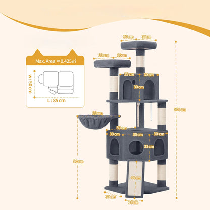 174cm Multi-Cat Cat Tree - Dark Grey