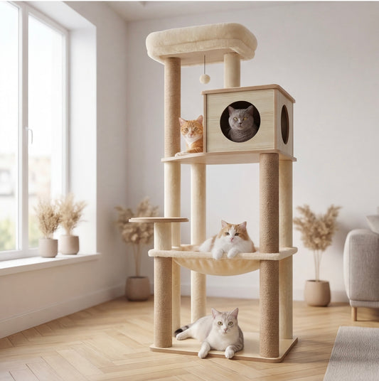Beiger Katzenbaum, 143 cm