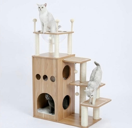 Arbre à chat château en bois design moderne