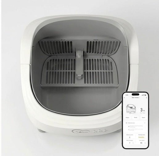Selbstreinigende Katzentoilette mit Öffnung oben – mit App-Anbindung und Beuteln