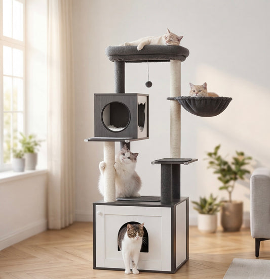 Katzenbaum mit integrierter Katzentoilette