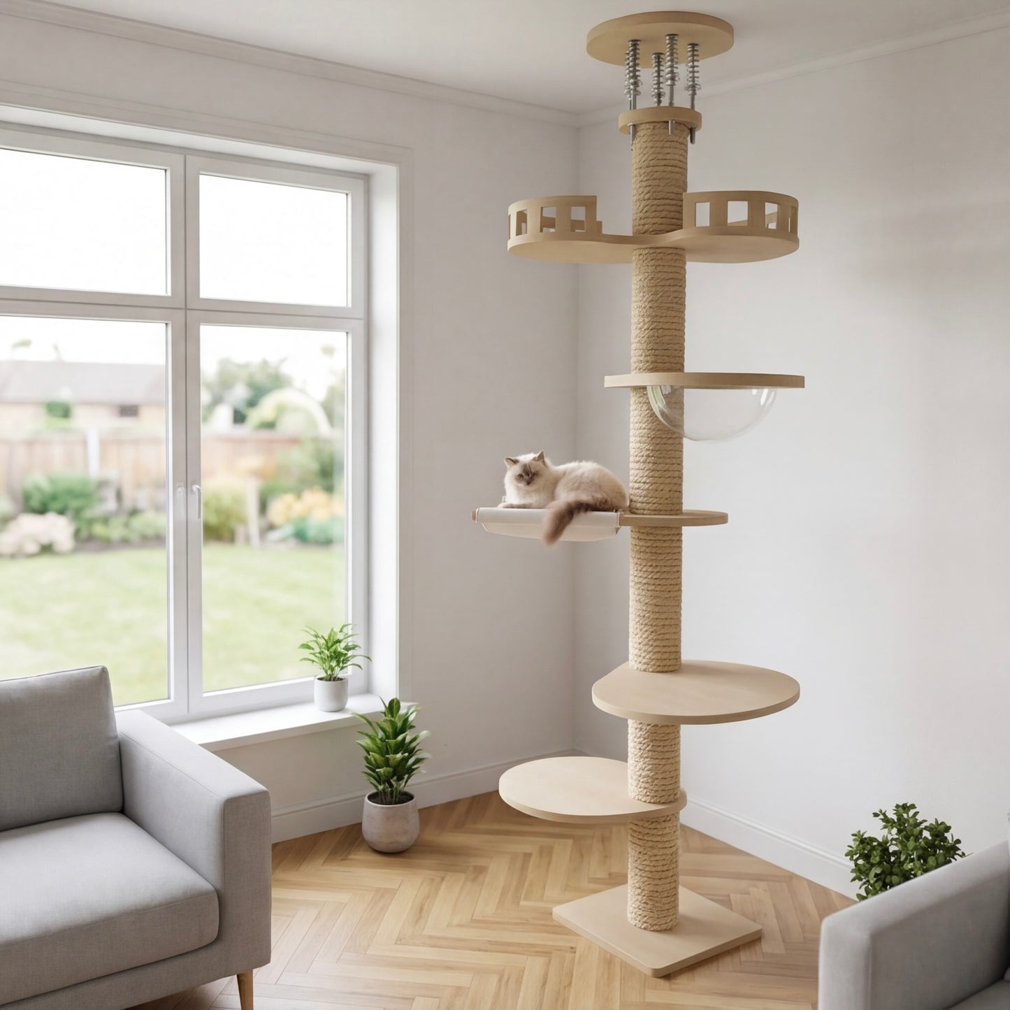 Arbre à chat bois massif – sol-plafond 271-305 cm