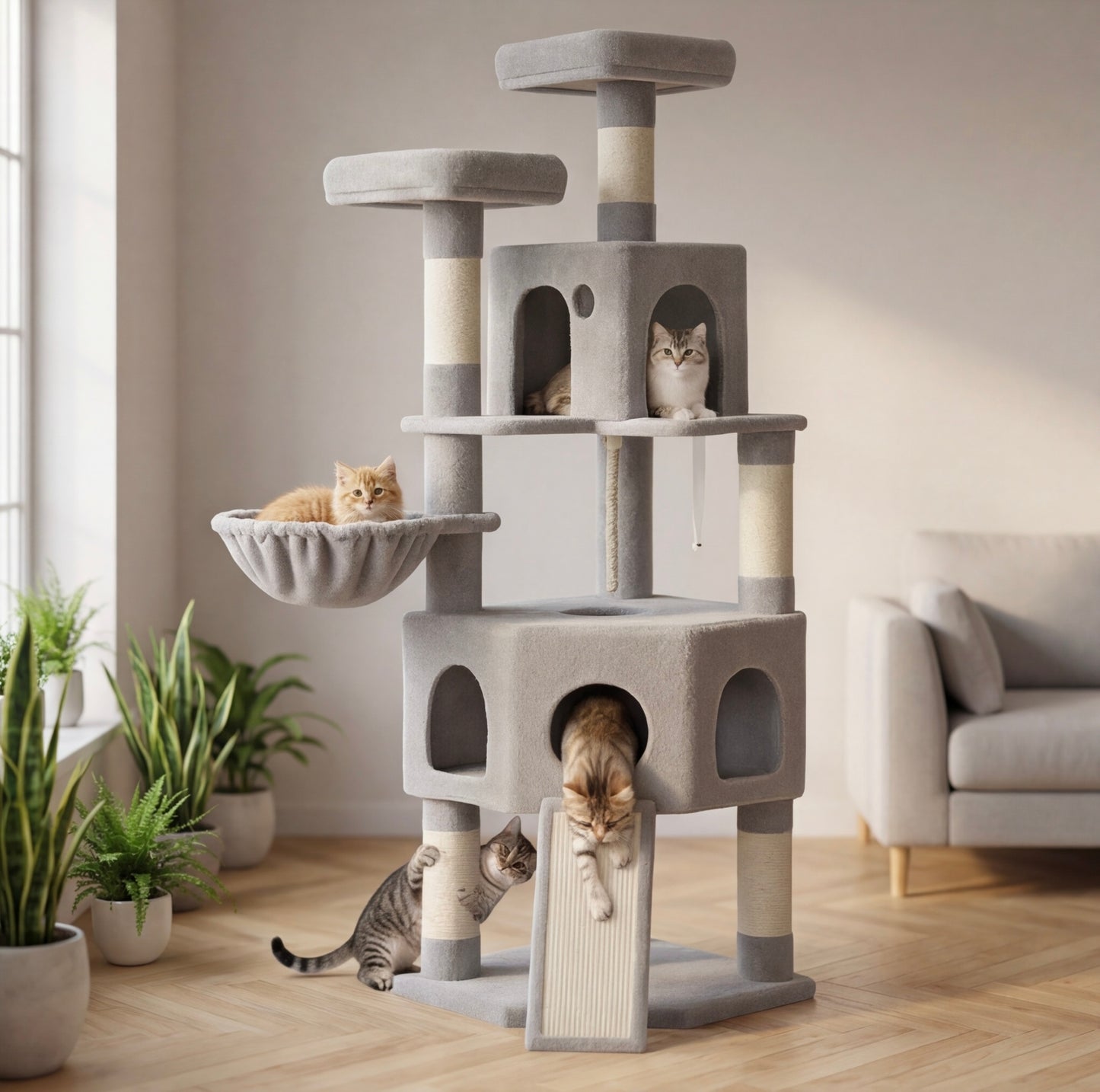 Arbre à chat 174cm multi-chats - Gris clair